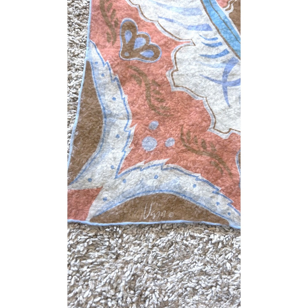 Vera Neumann Vintage Square Scarf Mandala Sunburst Orange Blue Brown 24 Inch - Picture 2 of 6